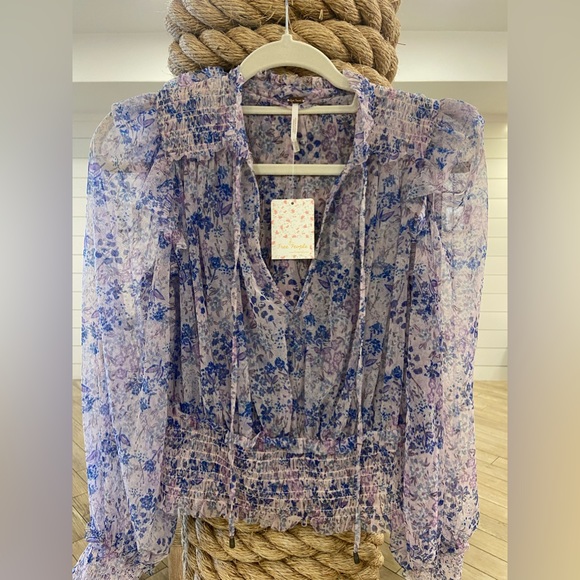 **NWT** Free People Sheer flower blouse - Picture 2 of 5